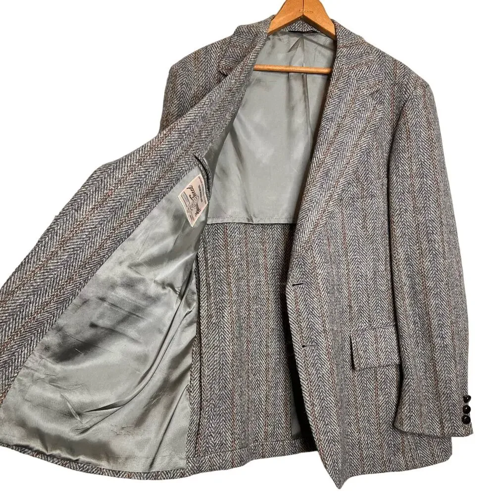 Vintage Harris Tweed Sport Coat Jacket Size 42R Wool 2 Button Blazer Classic
